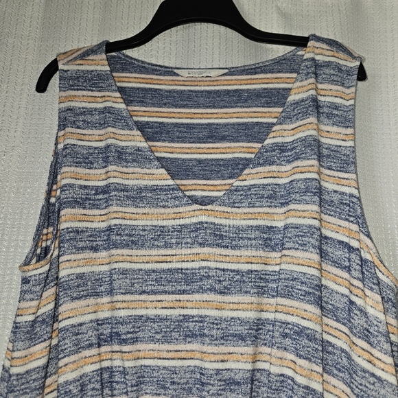 Market & Spruce Stitch Fix blue white & peach striped dress sleeveless - Picture 2 of 7